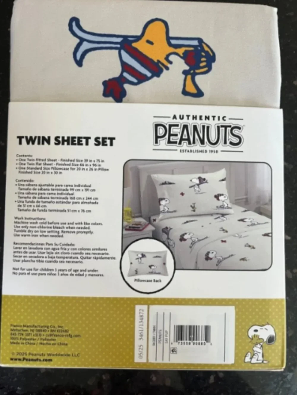 Peanuts Snoopy and Woodstock Winter Theme Ski Print Twin Sheet Set
